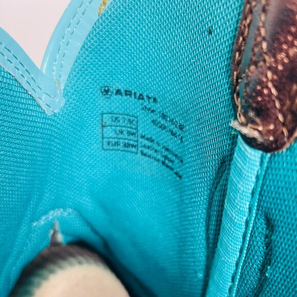 Ariat Women's 7.5 Fatbaby Heritage Dapper Western Boots Round Toe Chocolate Turq - Picture 7 of 10